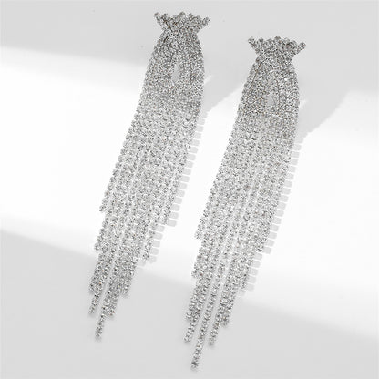 Luxury Sparkling Full Rhinestone Long Fringe Earrings