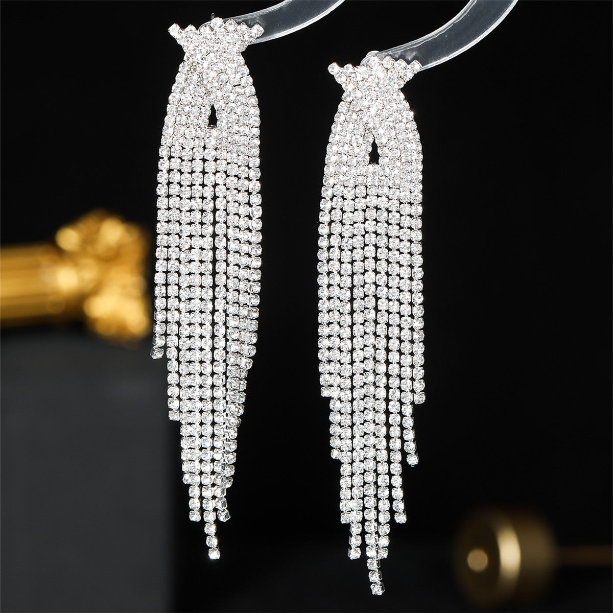 Luxury Sparkling Full Rhinestone Long Fringe Earrings